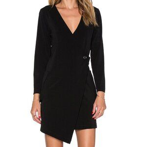 MLM Label Black Long-Sleeve Asymmetrical Hem Side Pockets Wrap Dress | Size M